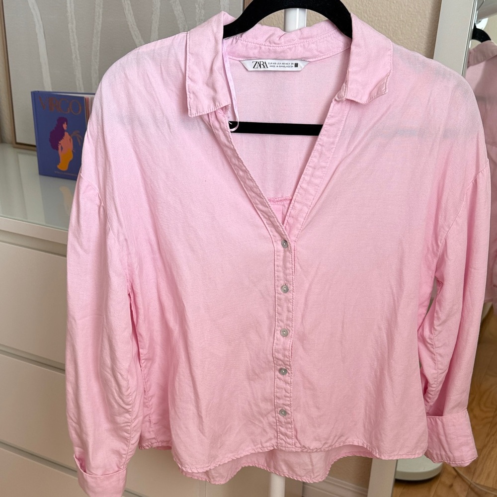 Zara Womens Pink Buttoned Blouse Long Sleeve